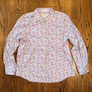Orvis Wrinkle Free Floral Button Down Shirt Size 16 Blue Pink Cotton Spring